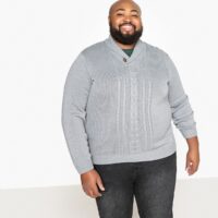 Pull grande taille col châle en grosse maille Gris Chiné CASTALUNA FOR MEN