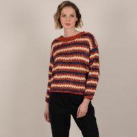 Pull maille chenille rayures emmanchure basse Rouille-Marine MOLLY BRACKEN