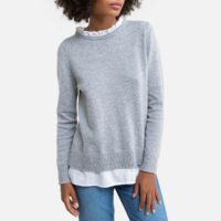 Pull manches longues col montant et volants Gris;Marine Esprit