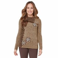 Pull manches longues fleuri et col boutonné Beige Joe Browns