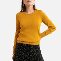 Pull uni à col rond Beige Chiné;Marine;Jaune;Ecru Anne weyburn