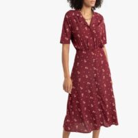 Robe chemise longue imprimée Imprimé Fond Bordeaux LA REDOUTE COLLECTIONS