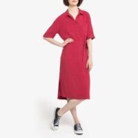 Robe col chemise ceinture à nouer Bordeaux Esprit