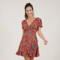 Robe courte col V fleurie et portefeuille Rouge/Imprimé MOLLY BRACKEN