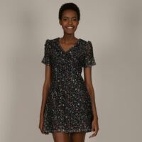 Robe courte col V manches courtes à épaulette Noir Multicolore MOLLY BRACKEN