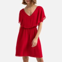 Robe courte col en V Rouge Naf Naf