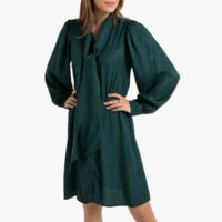 Robe courte col lavallière manches longues Vert LA REDOUTE COLLECTIONS