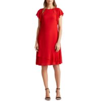 Robe courte en voile et manches courtes Rouge Lauren Ralph Lauren