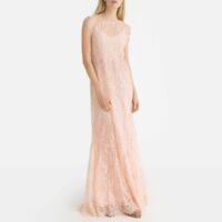 Robe de cocktail longue en dentelle et strass Rose Pale LIU JO