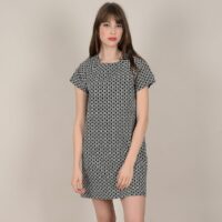 Robe droite courte imprimée manches courtes Noir/Blanc MOLLY BRACKEN