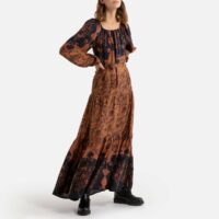 Robe en soie imprimée MEXICO Noir Marron MES DEMOISELLES