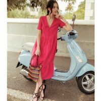 Robe encolure V manches courtes mi-longue Rose Fuchsia;Vert;Bleu Marine LA REDOUTE COLLECTIONS