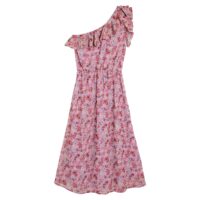 Robe encolure asymétrique à volants Imprimé Fleur Fond Rose LA REDOUTE COLLECTIONS