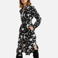 Robe fleurie mi-longue à manches longues Imprimé Fond Noir DERHY