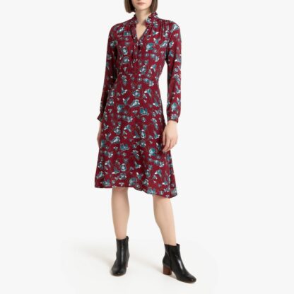 Robe floral manches longues col rond Imprimé Fond Rouge SEE U SOON