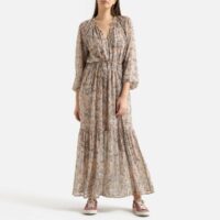 Robe longue à manches longues CLAUDIA Imprimé Beige Suncoo