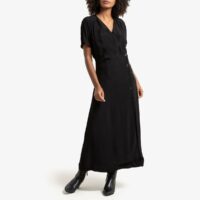 Robe longue effet portefeuille manches courtes Noir LA REDOUTE COLLECTIONS