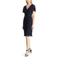 Robe mi-longue drapée avec volant Navy Lauren Ralph Lauren