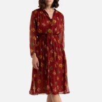 Robe mi-longue fleurie à manches longues Camel DERHY