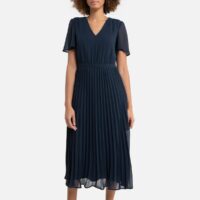 Robe plissée col V manches courtes Bleu Foncé;Bleu Grisé LA REDOUTE COLLECTIONS