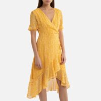 Robe portefeuille imprimée à manches courtes DAMIS Jaune GARANCE PARIS