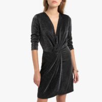 Robe portefeuille mi-longue manches 3/4 col V Noir Naf Naf