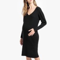 Robe pull de grossesse col V en côtes Noir LA REDOUTE COLLECTIONS