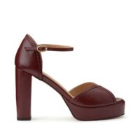 Sandales à plateau en cuir talon haut Bordeaux VANESSA SEWARD X LA REDOUTE COLLECTIONS