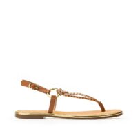 Sandales en cuir talon plat Camel LA REDOUTE COLLECTIONS