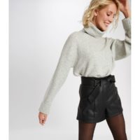 Short taille haute en simili avec ceinture Noir;Choco Morgan