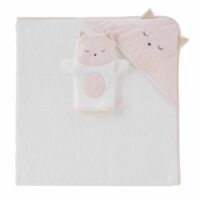 Sortie de bain bébé en coton blanc avec tête de chat 100x100 Maisons du Monde