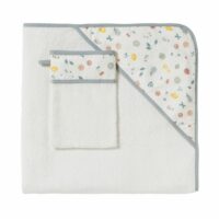 Sortie de bain bébé en coton blanc motifs fruits verts