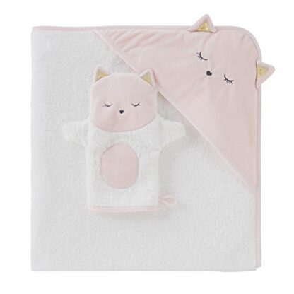Sortie de bain bébé en coton blanche avec tête de chat 80x80 Maisons du Monde