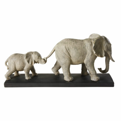Statuette 2 éléphants grise et socle en métal noir H21 Maisons du Monde
