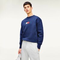 Sweat col rond logo Small Flag Blanc - Bleu Marine Tommy Jeans