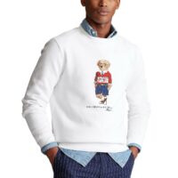 Sweat col rond motif ours Polo Bear Blanc - Bleu Marine Polo Ralph Lauren