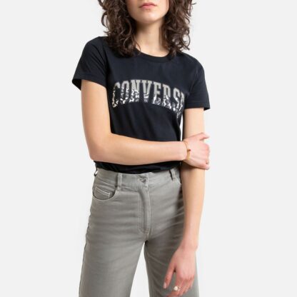 T-shirt Twisted Varsity  pur coton logo devant Noir Converse