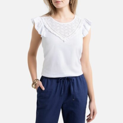 T-shirt col rond coton et modal Rouge;Blanc Anne weyburn