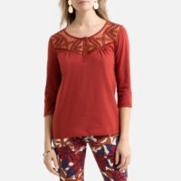 T-shirt col rond détails dentelle Rouge Terracota Anne weyburn