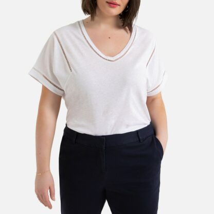 T-shirt col rond en lin mélangé Noir;Blanc Optique LA REDOUTE COLLECTIONS PLUS