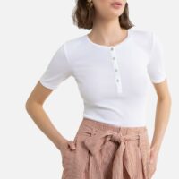 T-shirt col rond manches courtes Moutarde;Blanc LA REDOUTE COLLECTIONS