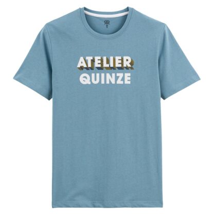 T-shirt col rond manches courtes imprimé devant Bleu Tempête LA REDOUTE COLLECTIONS