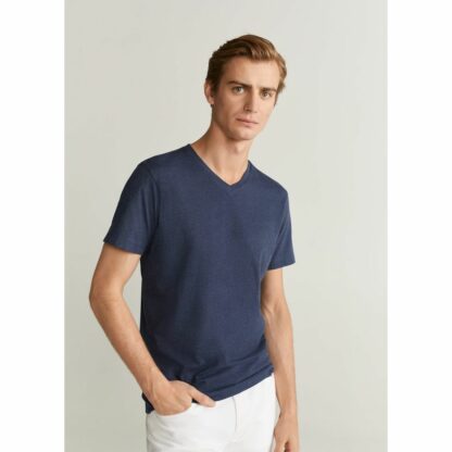 T-shirt coton col en V Gris - Bleu - Noir - Blanc mango man