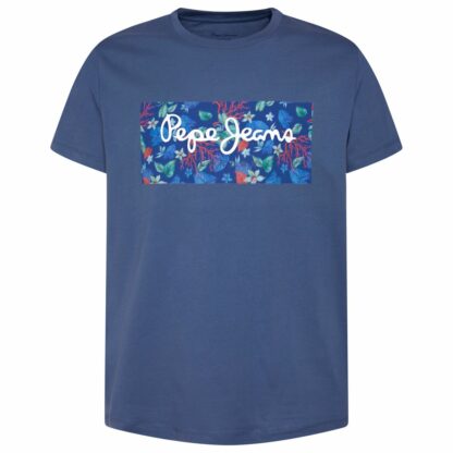 T-shirt logo floral Morton Bleu Pepe Jeans