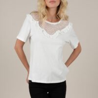 T-shirt poitrine ajourée finition volantée Ecru MOLLY BRACKEN