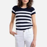 T-shirt rayé manches courtes en coton Marine Rayé Benetton