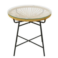 Table basse de jardin en résine jaune moutarde et verre Copacabana Maisons du Monde