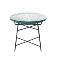 Table basse de jardin ronde en résine bleu vert et verre Copacabana Maisons du Monde