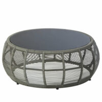 Table basse de jardin ronde en résine tressée et verre gris Tamarin Maisons du Monde