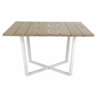 Table de jardin carrée en acacia massif et métal blanc 8 personnes L130 Lanzarote Maisons du Monde